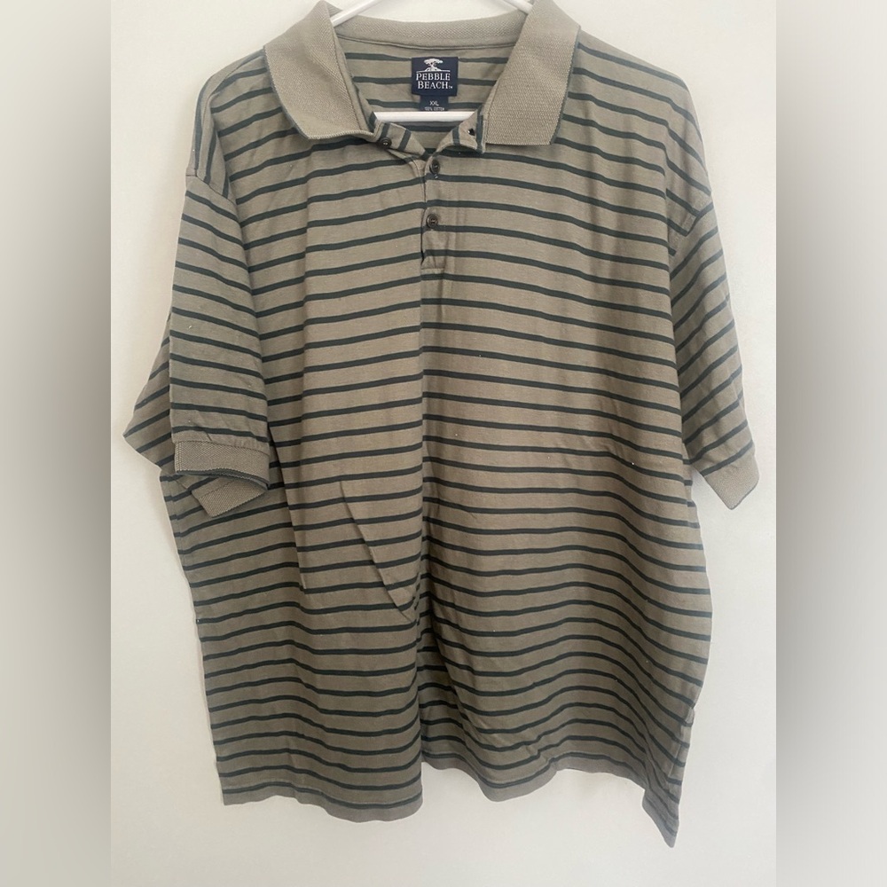 Gray and dark green striped pebble beach polo size xxl